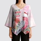 Pink Galah Christmas Australia Kimono Sleeve Blouse Watercolor Painting Aboriginal Art
