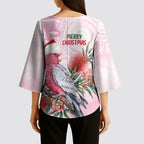 Pink Galah Christmas Australia Kimono Sleeve Blouse Watercolor Painting Aboriginal Art