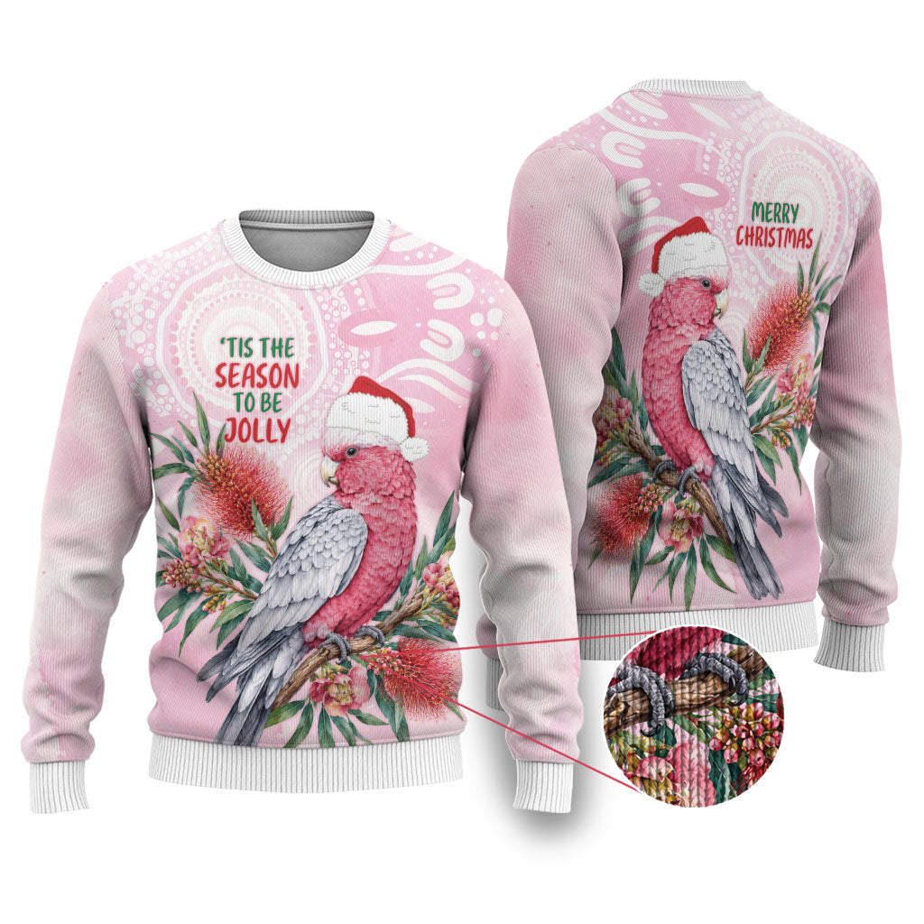 Pink Galah Christmas Australia Ugly Christmas Sweater Watercolor Painting Aboriginal Art