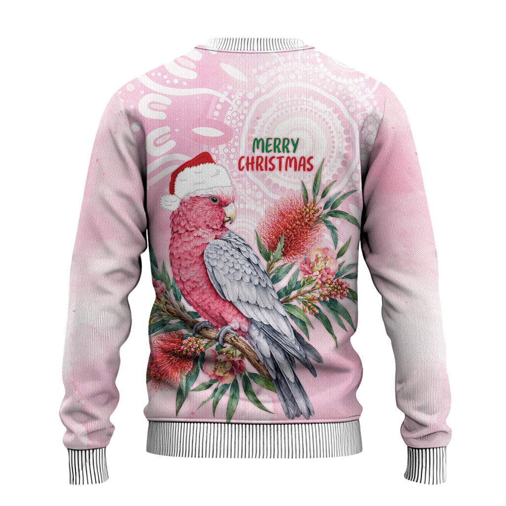 Pink Galah Christmas Australia Ugly Christmas Sweater Watercolor Painting Aboriginal Art