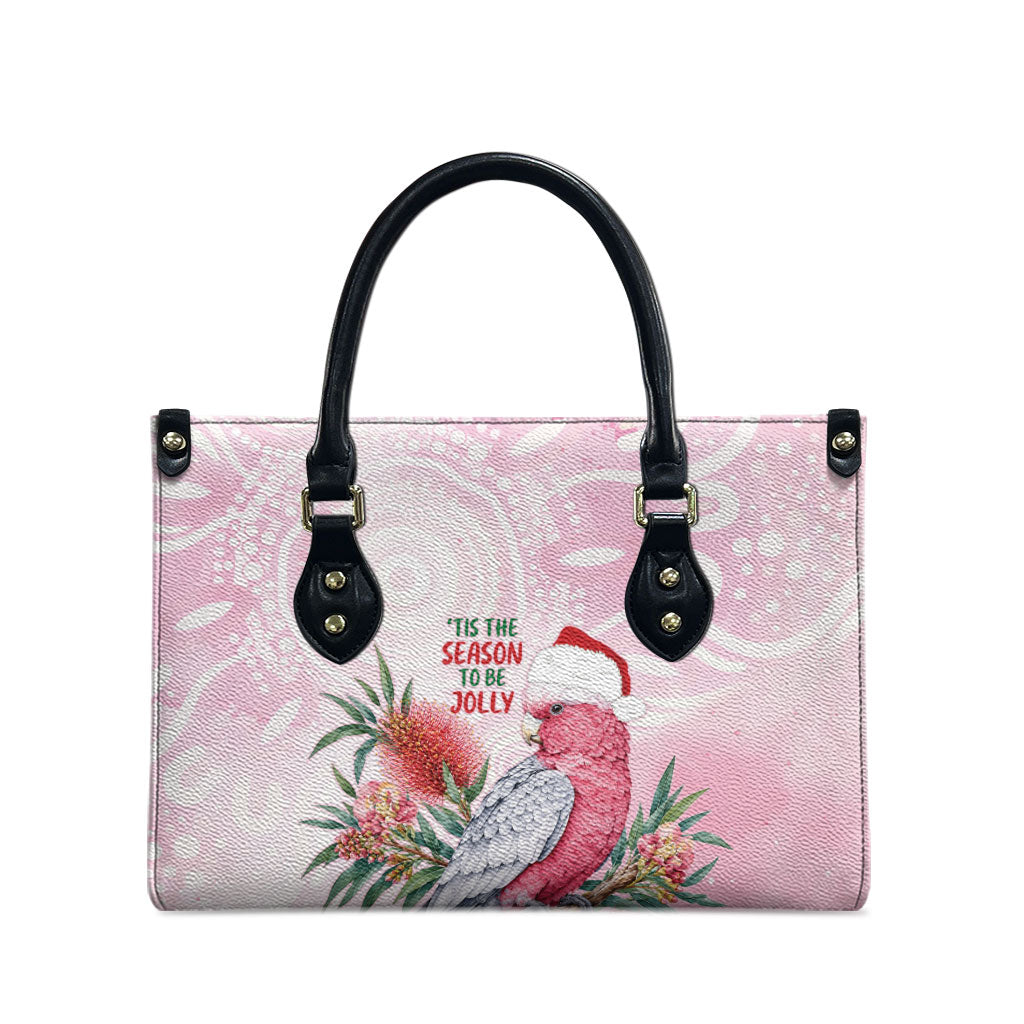 Pink Galah Christmas Australia Leather Bag Watercolor Painting Aboriginal Art