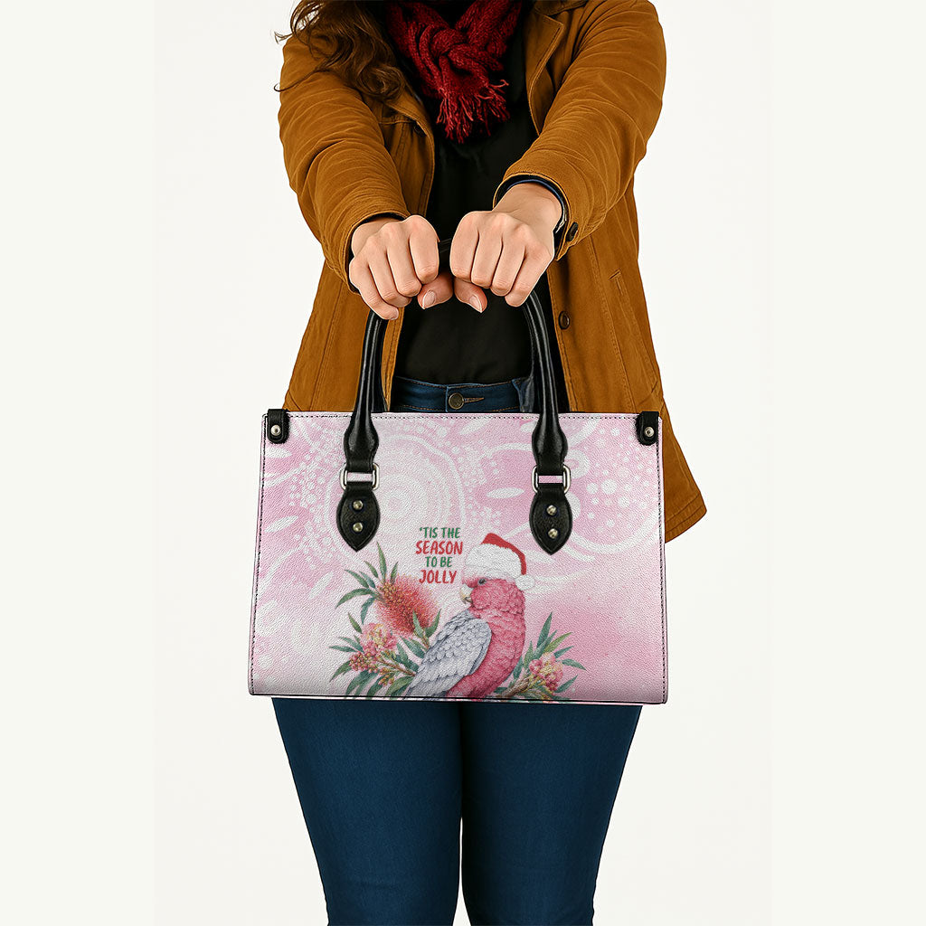 Pink Galah Christmas Australia Leather Bag Watercolor Painting Aboriginal Art