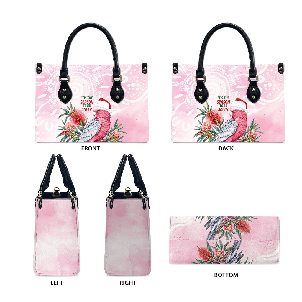 Pink Galah Christmas Australia Leather Bag Watercolor Painting Aboriginal Art