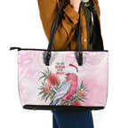 Pink Galah Christmas Australia Leather Tote Bag Watercolor Painting Aboriginal Art