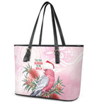 Pink Galah Christmas Australia Leather Tote Bag Watercolor Painting Aboriginal Art