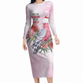 Pink Galah Christmas Australia Long Sleeve Bodycon Dress Watercolor Painting Aboriginal Art