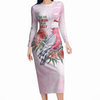 Pink Galah Christmas Australia Long Sleeve Bodycon Dress Watercolor Painting Aboriginal Art