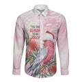 Pink Galah Christmas Australia Long Sleeve Button Shirt Watercolor Painting Aboriginal Art