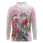 Pink Galah Christmas Australia Long Sleeve Polo Shirt Watercolor Painting Aboriginal Art