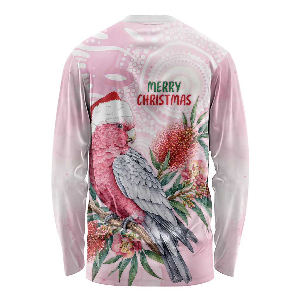 Pink Galah Christmas Australia Long Sleeve Shirt Watercolor Painting Aboriginal Art