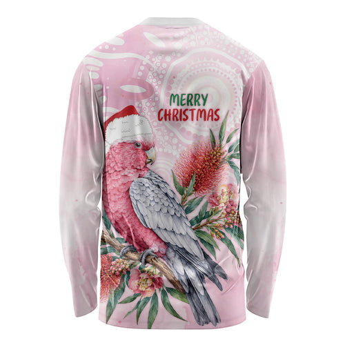 Pink Galah Christmas Australia Long Sleeve Shirt Watercolor Painting Aboriginal Art