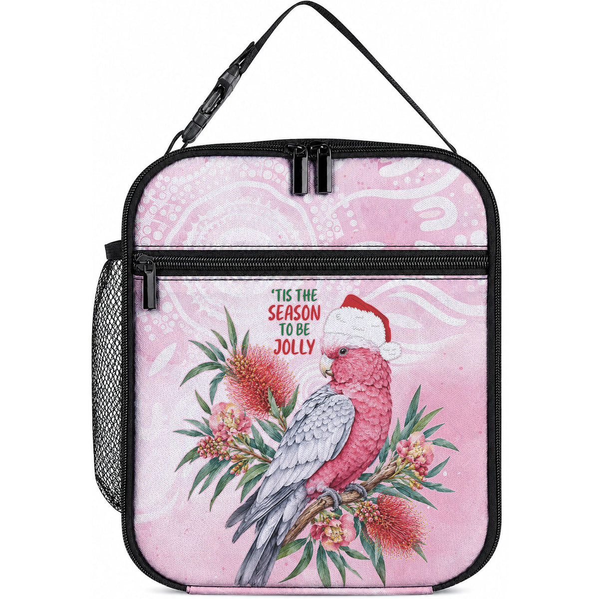Pink Galah Christmas Australia Lunch Bag Watercolor Painting Aboriginal Art