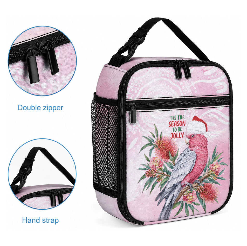 Pink Galah Christmas Australia Lunch Bag Watercolor Painting Aboriginal Art