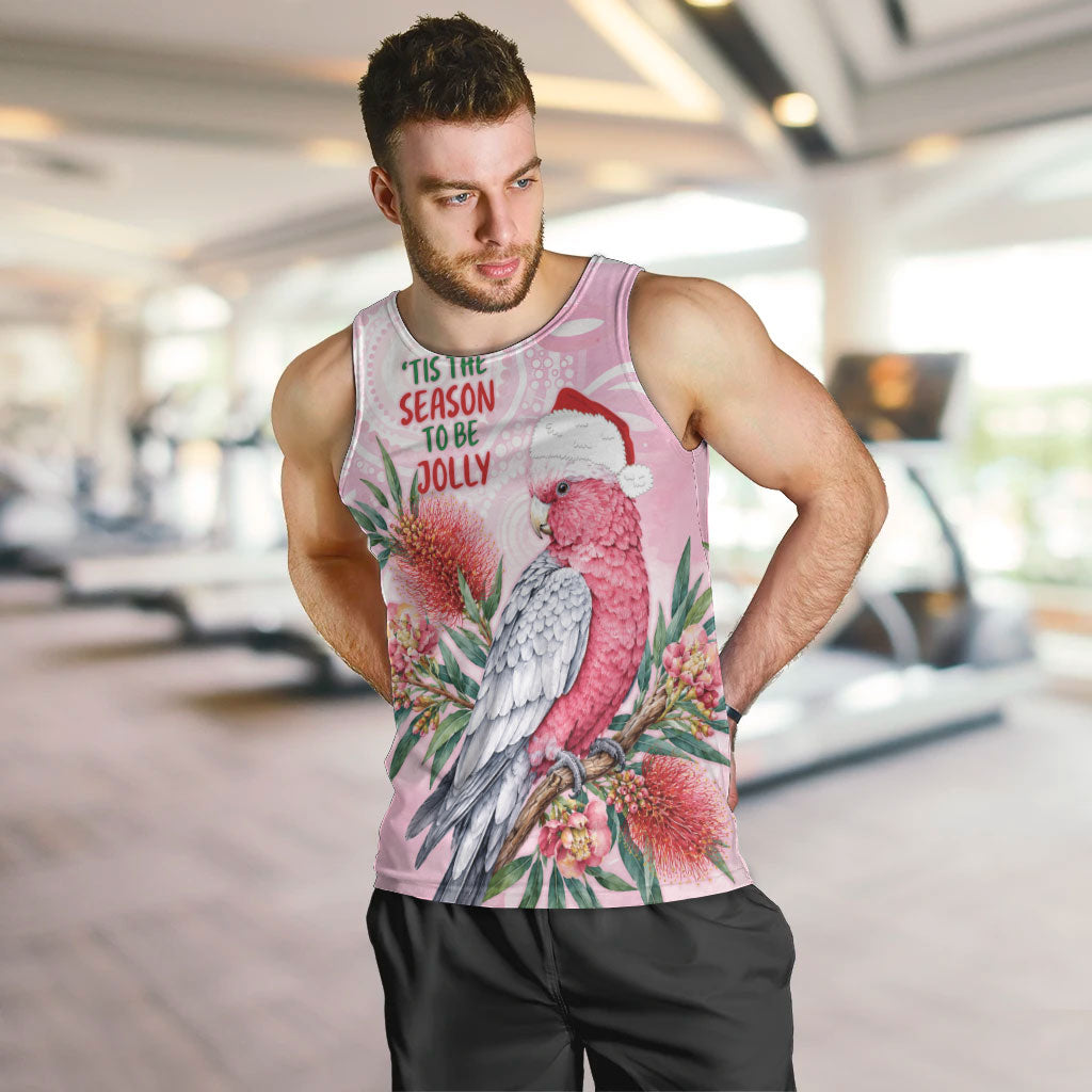 Pink Galah Christmas Australia Men Tank Top Watercolor Painting Aboriginal Art