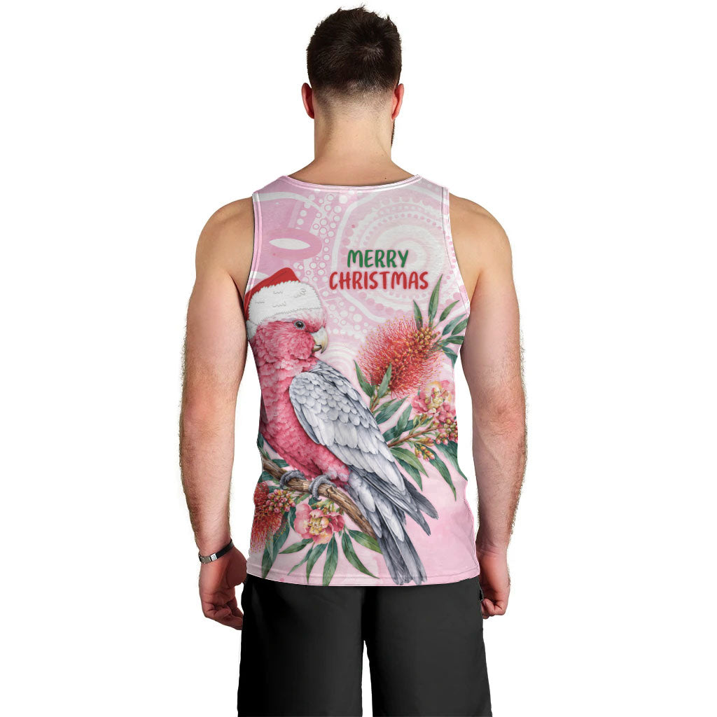 Pink Galah Christmas Australia Men Tank Top Watercolor Painting Aboriginal Art