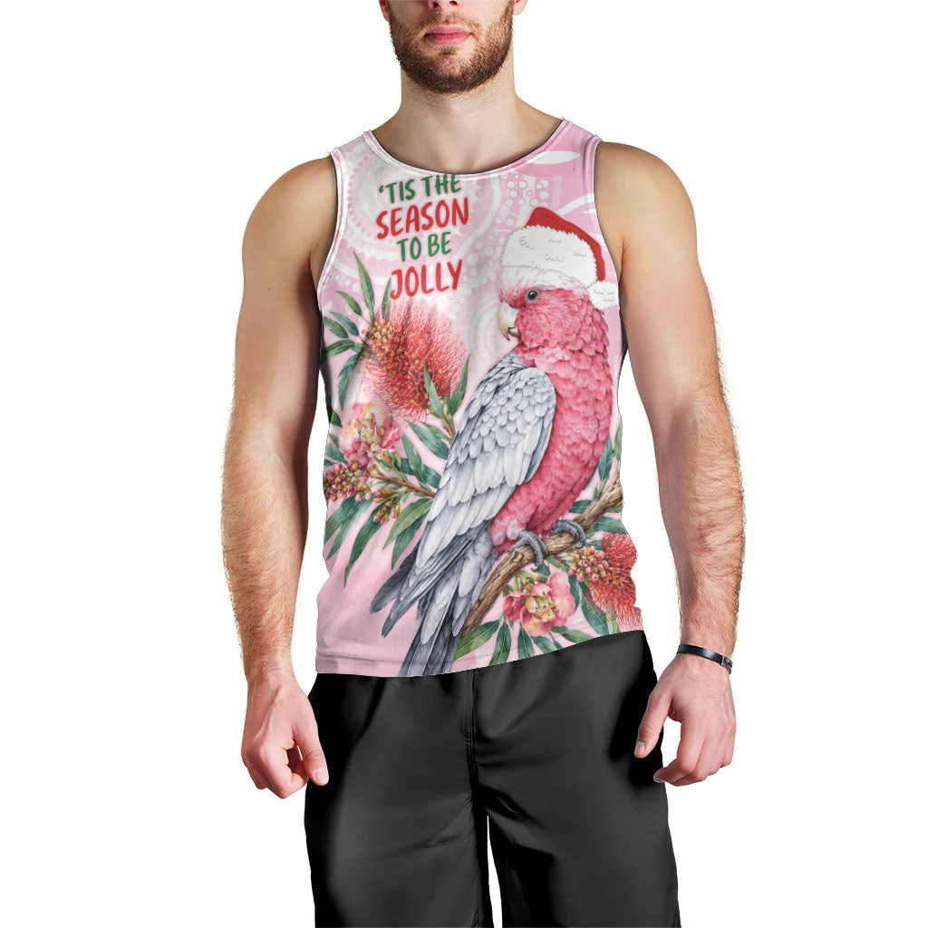 Pink Galah Christmas Australia Men Tank Top Watercolor Painting Aboriginal Art