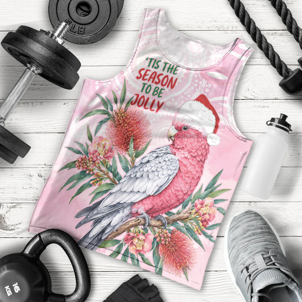 Pink Galah Christmas Australia Men Tank Top Watercolor Painting Aboriginal Art
