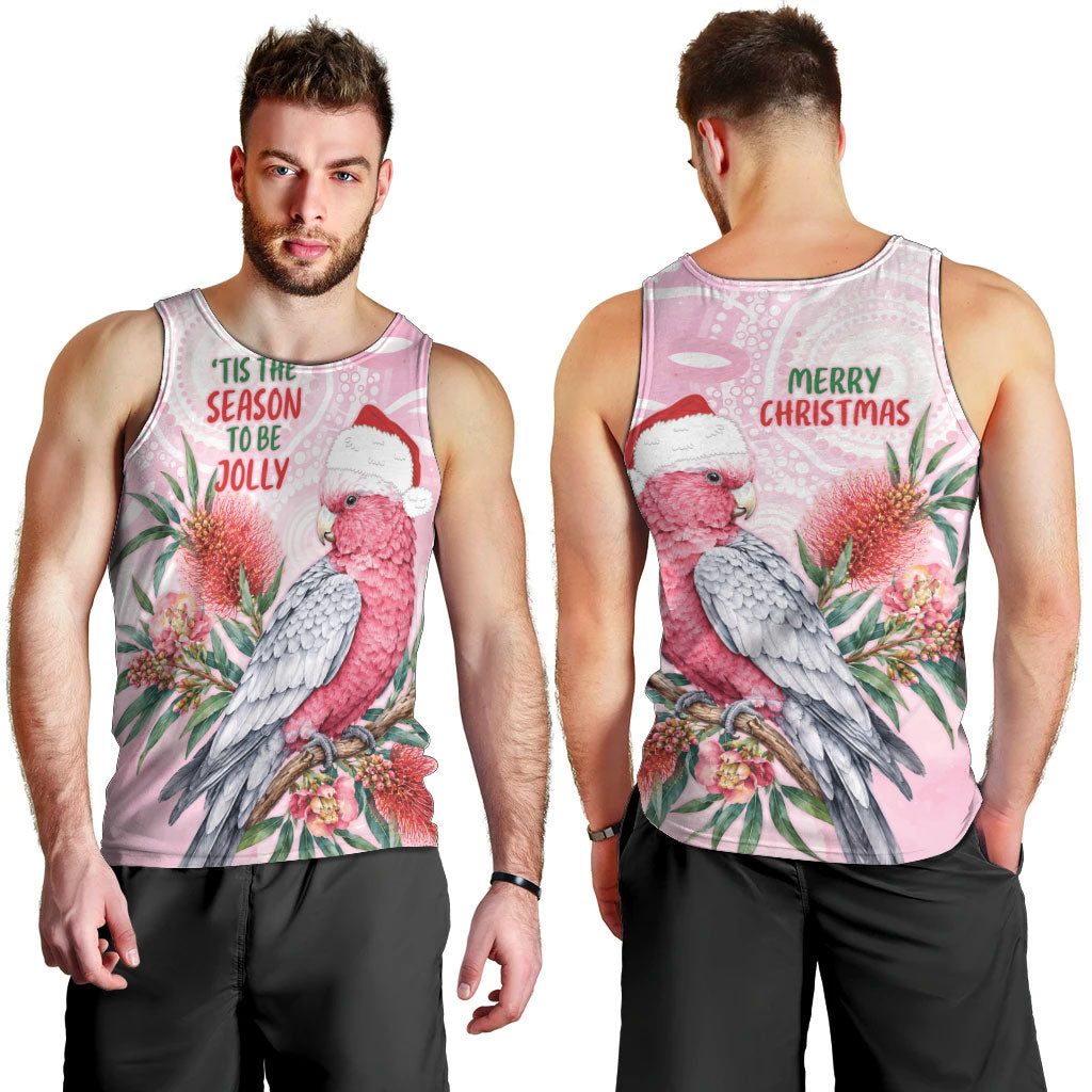 Pink Galah Christmas Australia Men Tank Top Watercolor Painting Aboriginal Art