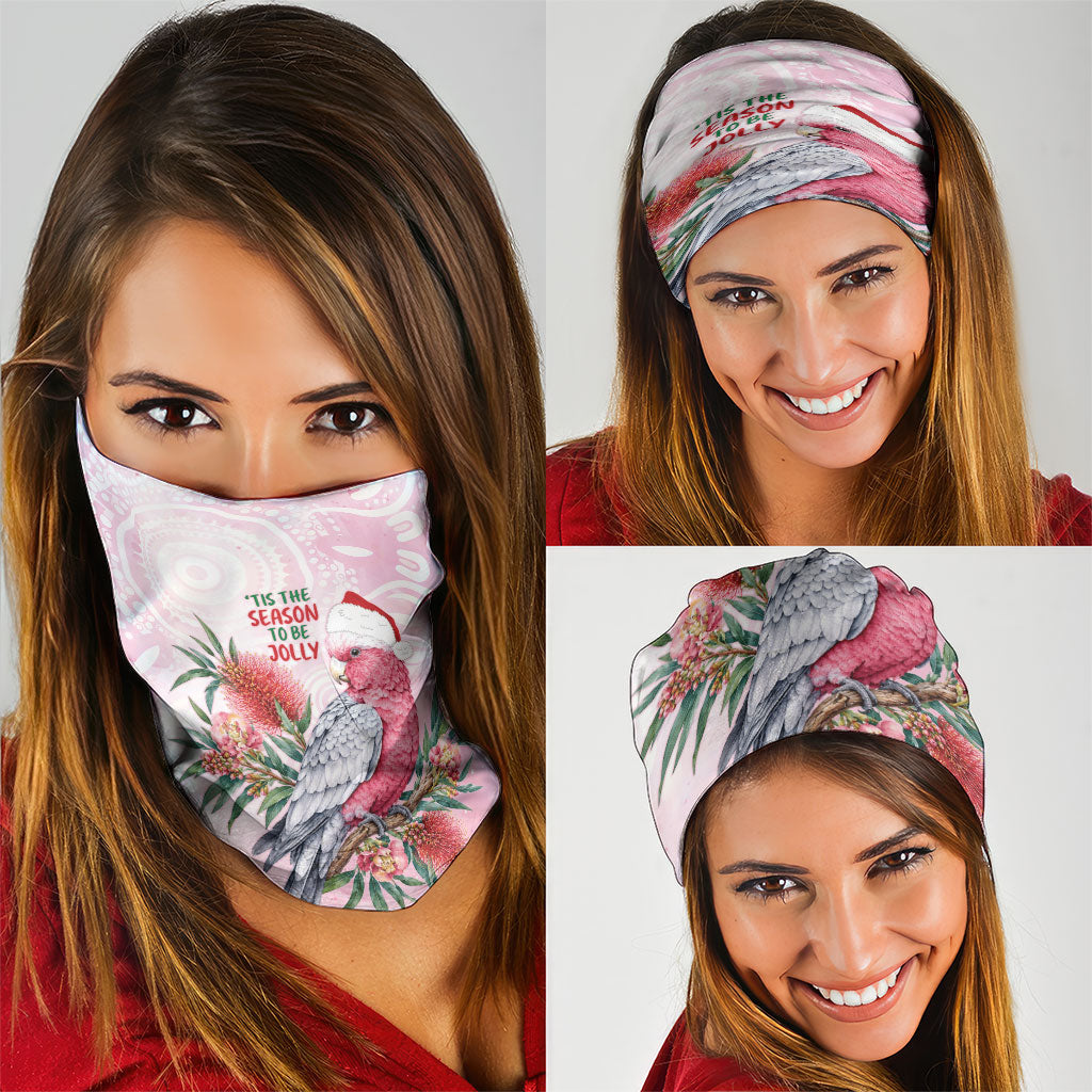 Pink Galah Christmas Australia Neck Gaiter Watercolor Painting Aboriginal Art