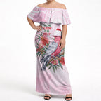 Pink Galah Christmas Australia Off Shoulder Maxi Dress Watercolor Painting Aboriginal Art