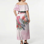 Pink Galah Christmas Australia Off Shoulder Maxi Dress Watercolor Painting Aboriginal Art