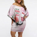 Pink Galah Christmas Australia Off Shoulder Short Dress Watercolor Painting Aboriginal Art