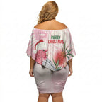 Pink Galah Christmas Australia Off Shoulder Short Dress Watercolor Painting Aboriginal Art