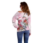 Pink Galah Christmas Australia Off Shoulder Sweater Watercolor Painting Aboriginal Art