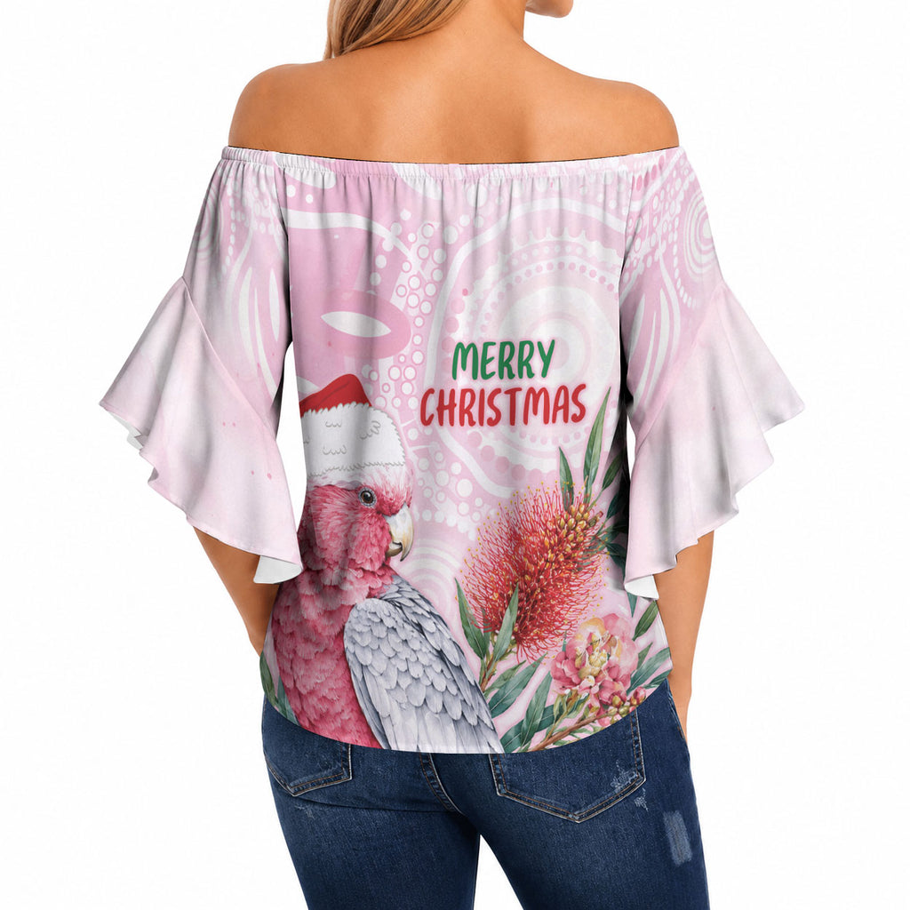 Pink Galah Christmas Australia Off Shoulder Wrap Waist Top Watercolor Painting Aboriginal Art