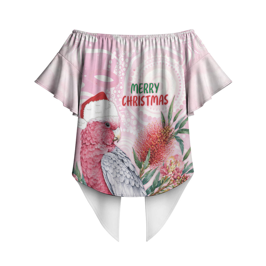 Pink Galah Christmas Australia Off Shoulder Wrap Waist Top Watercolor Painting Aboriginal Art