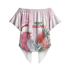 Pink Galah Christmas Australia Off Shoulder Wrap Waist Top Watercolor Painting Aboriginal Art
