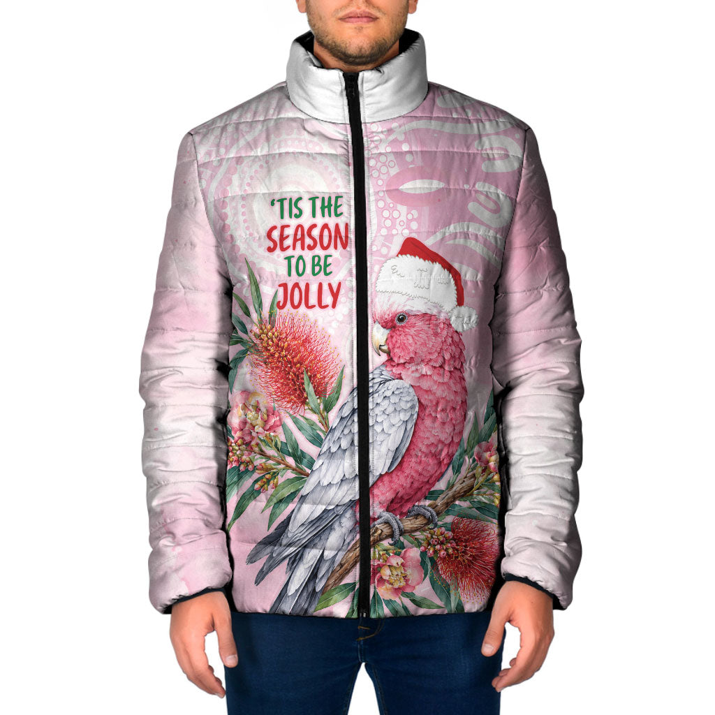 Pink Galah Christmas Australia Padded Jacket Watercolor Painting Aboriginal Art