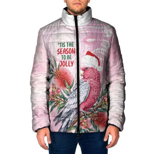 Pink Galah Christmas Australia Padded Jacket Watercolor Painting Aboriginal Art
