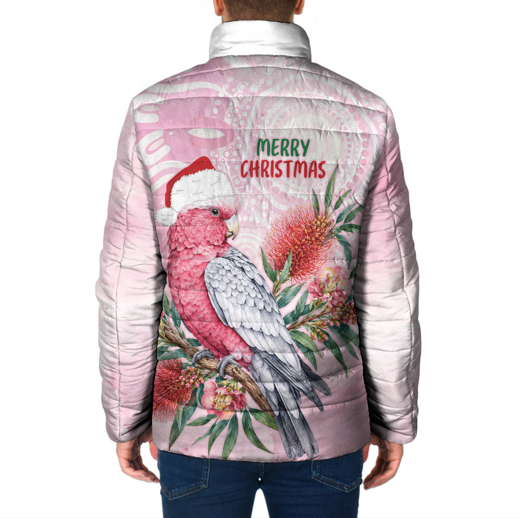 Pink Galah Christmas Australia Padded Jacket Watercolor Painting Aboriginal Art