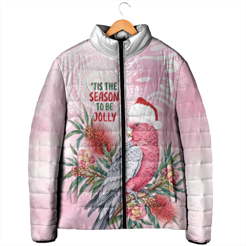 Pink Galah Christmas Australia Padded Jacket Watercolor Painting Aboriginal Art