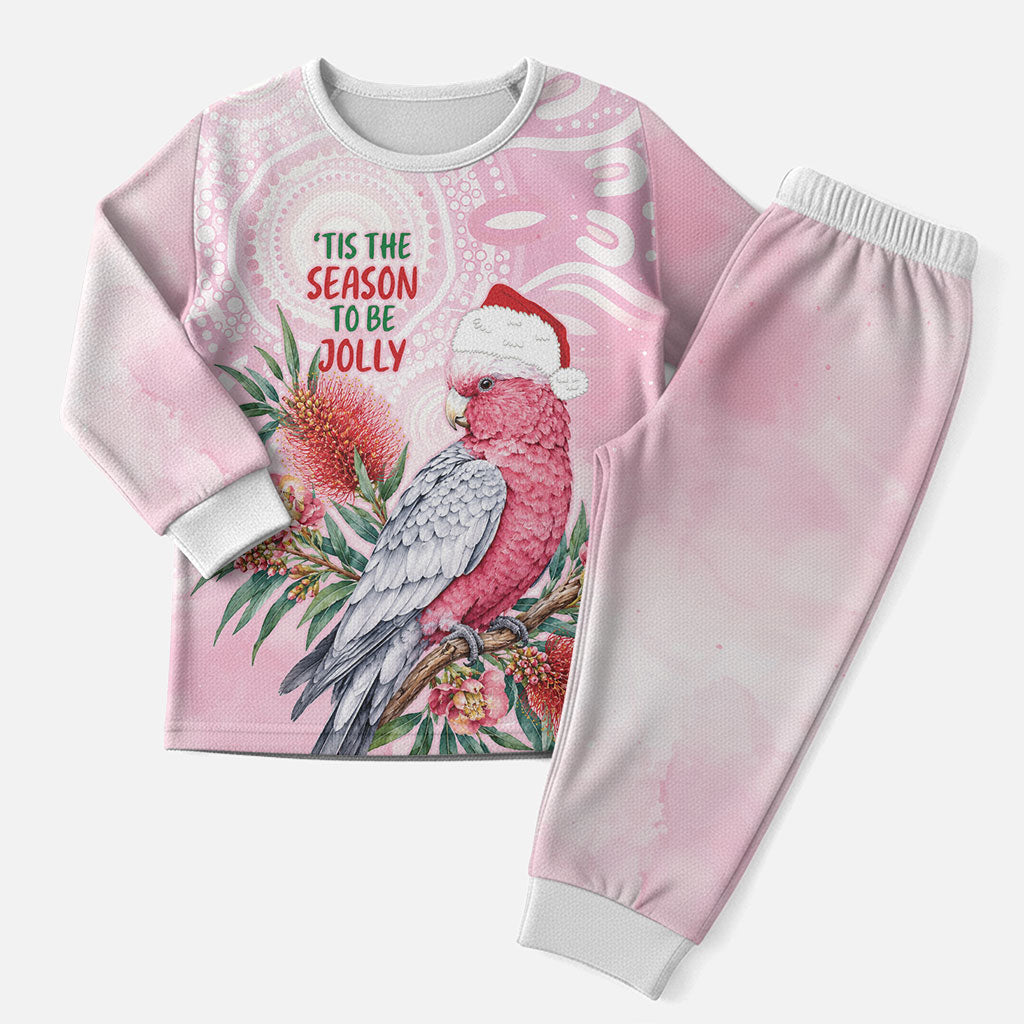 Pink Galah Christmas Australia Christmas Pajama Set Watercolor Painting Aboriginal Art