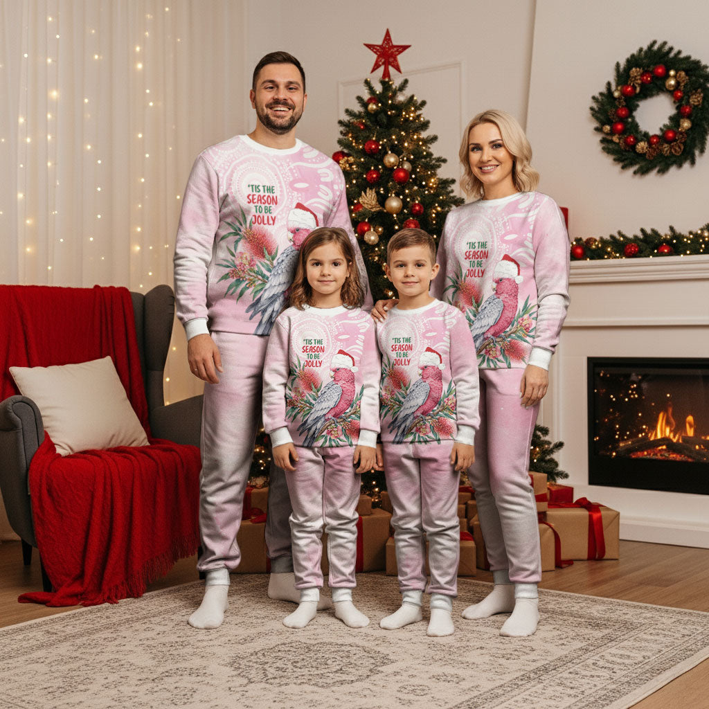 Pink Galah Christmas Australia Christmas Pajama Set Watercolor Painting Aboriginal Art