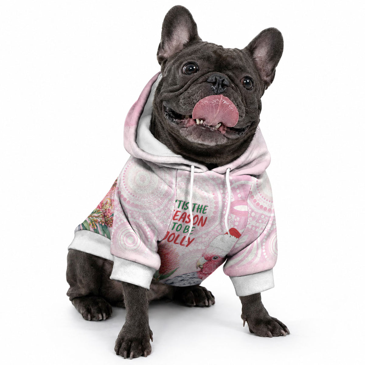 Pink Galah Christmas Australia Pet Hoodie Watercolor Painting Aboriginal Art