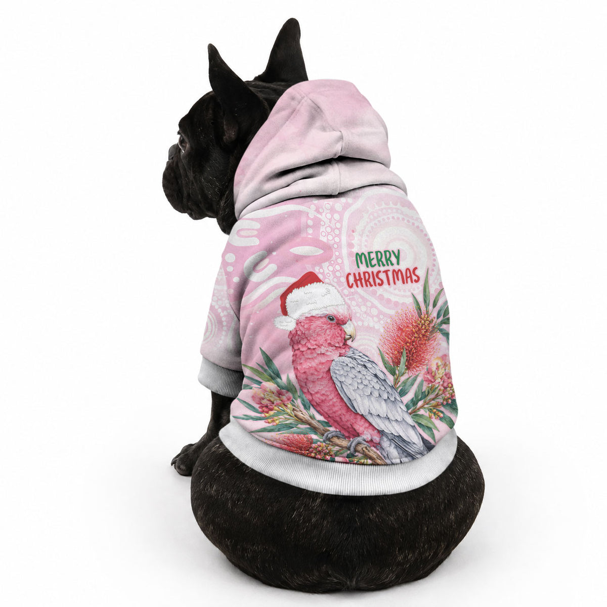 Pink Galah Christmas Australia Pet Hoodie Watercolor Painting Aboriginal Art