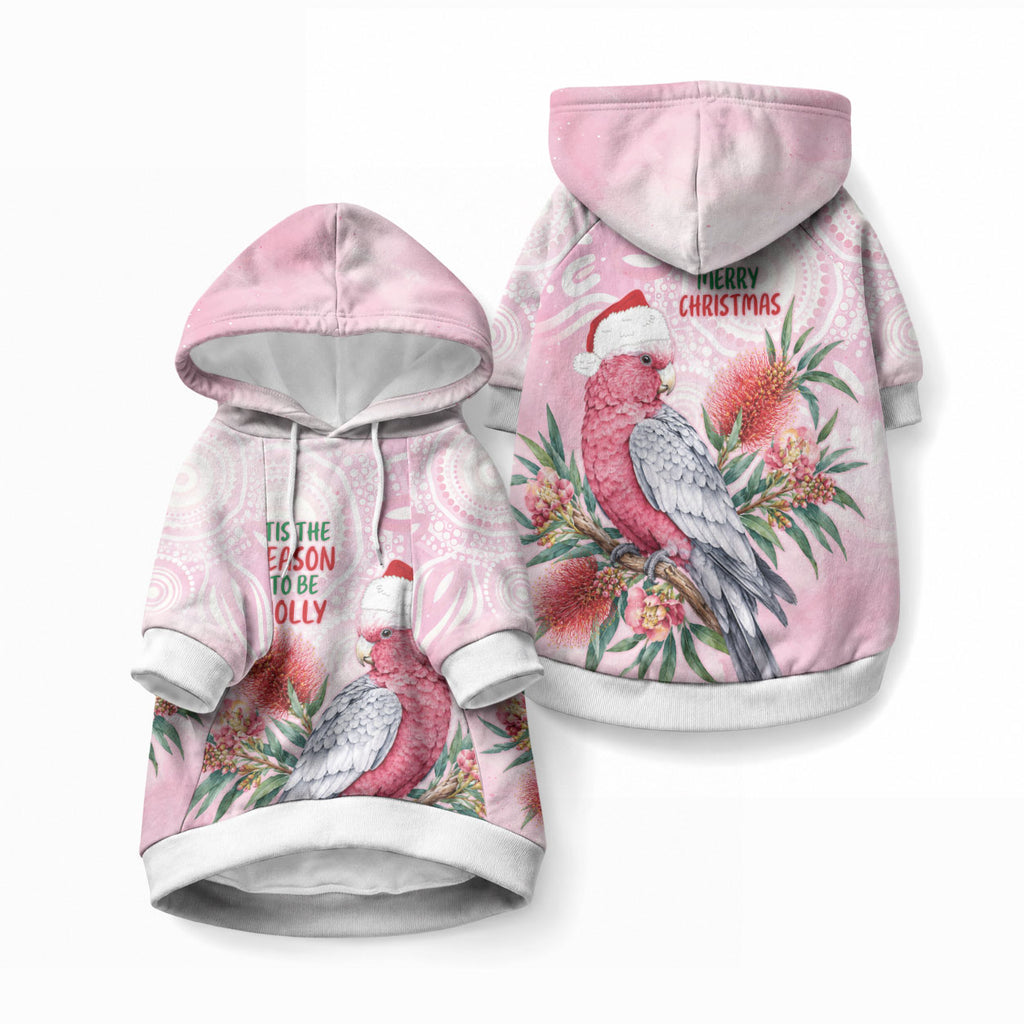 Pink Galah Christmas Australia Pet Hoodie Watercolor Painting Aboriginal Art