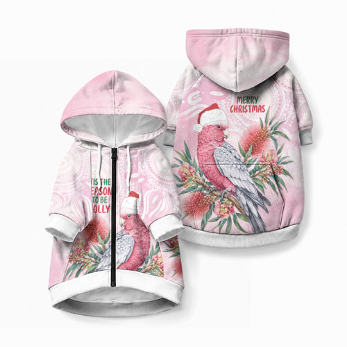 Pink Galah Christmas Australia Pet Hoodie Watercolor Painting Aboriginal Art