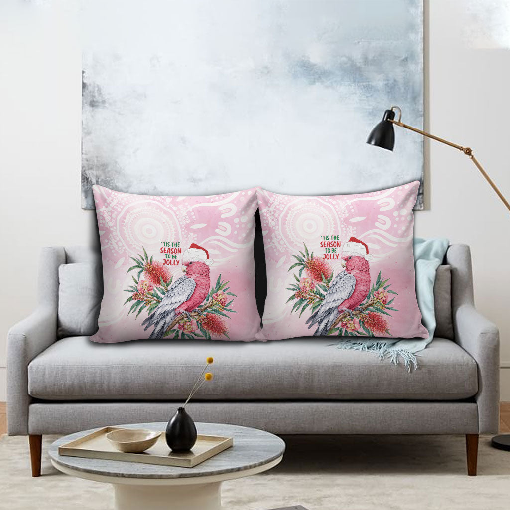 Pink Galah Christmas Australia Pillow Cover Watercolor Painting Aboriginal Art