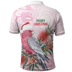 Pink Galah Christmas Australia Polo Shirt Watercolor Painting Aboriginal Art