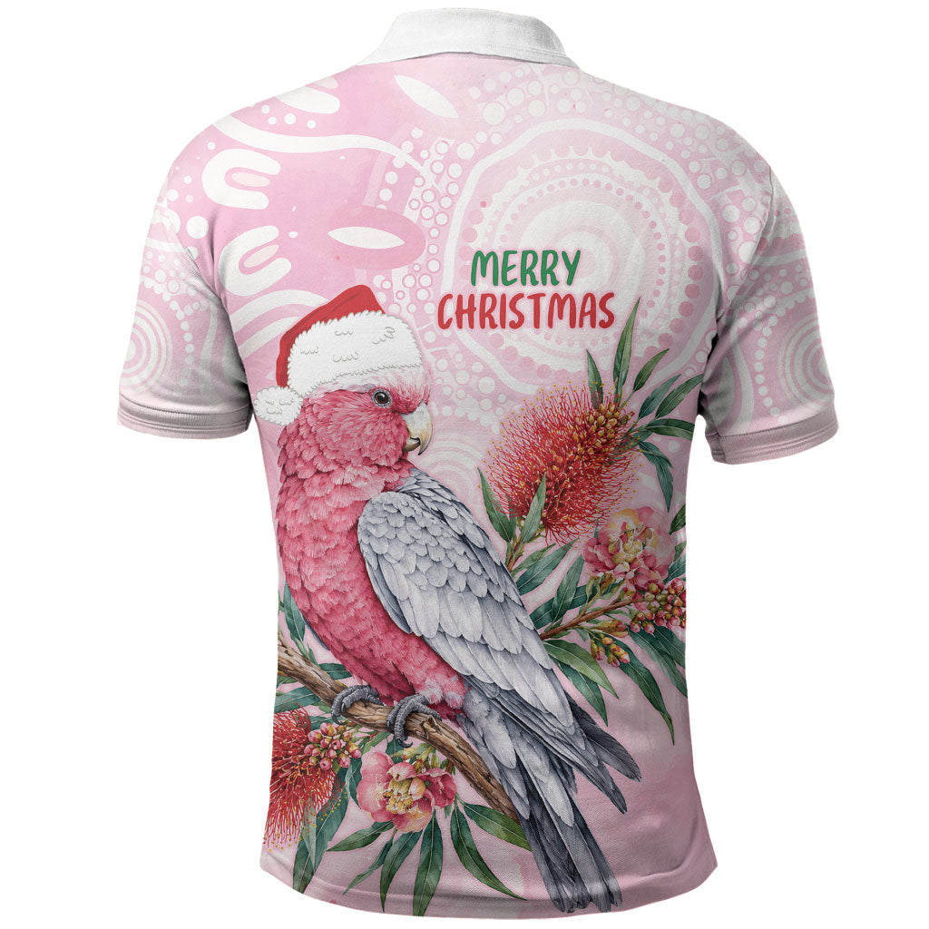 Pink Galah Christmas Australia Polo Shirt Watercolor Painting Aboriginal Art