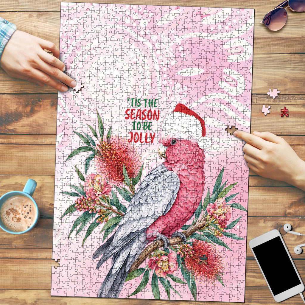 Pink Galah Christmas Australia Puzzle Watercolor Painting Aboriginal Art