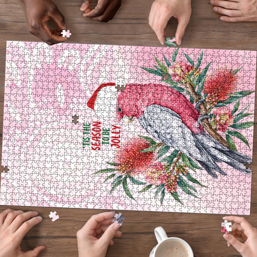 Pink Galah Christmas Australia Puzzle Watercolor Painting Aboriginal Art