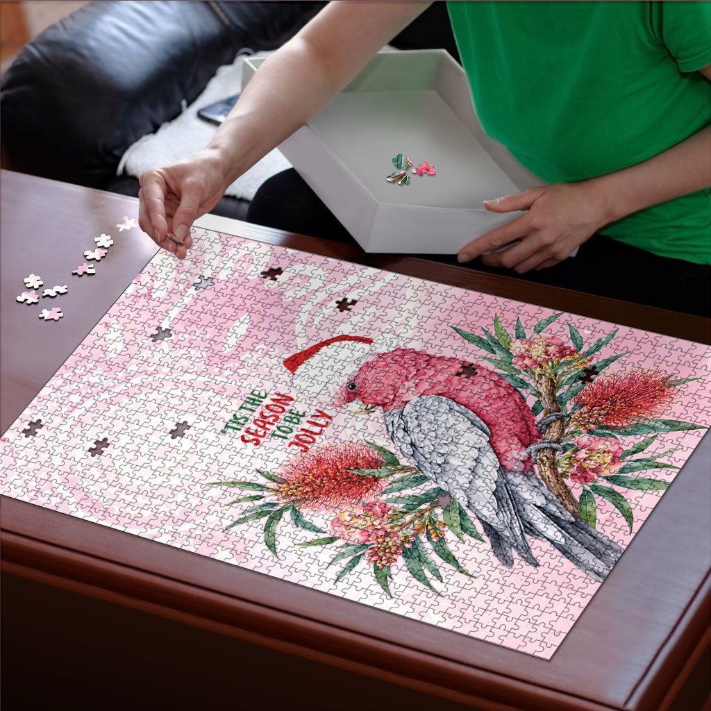 Pink Galah Christmas Australia Puzzle Watercolor Painting Aboriginal Art