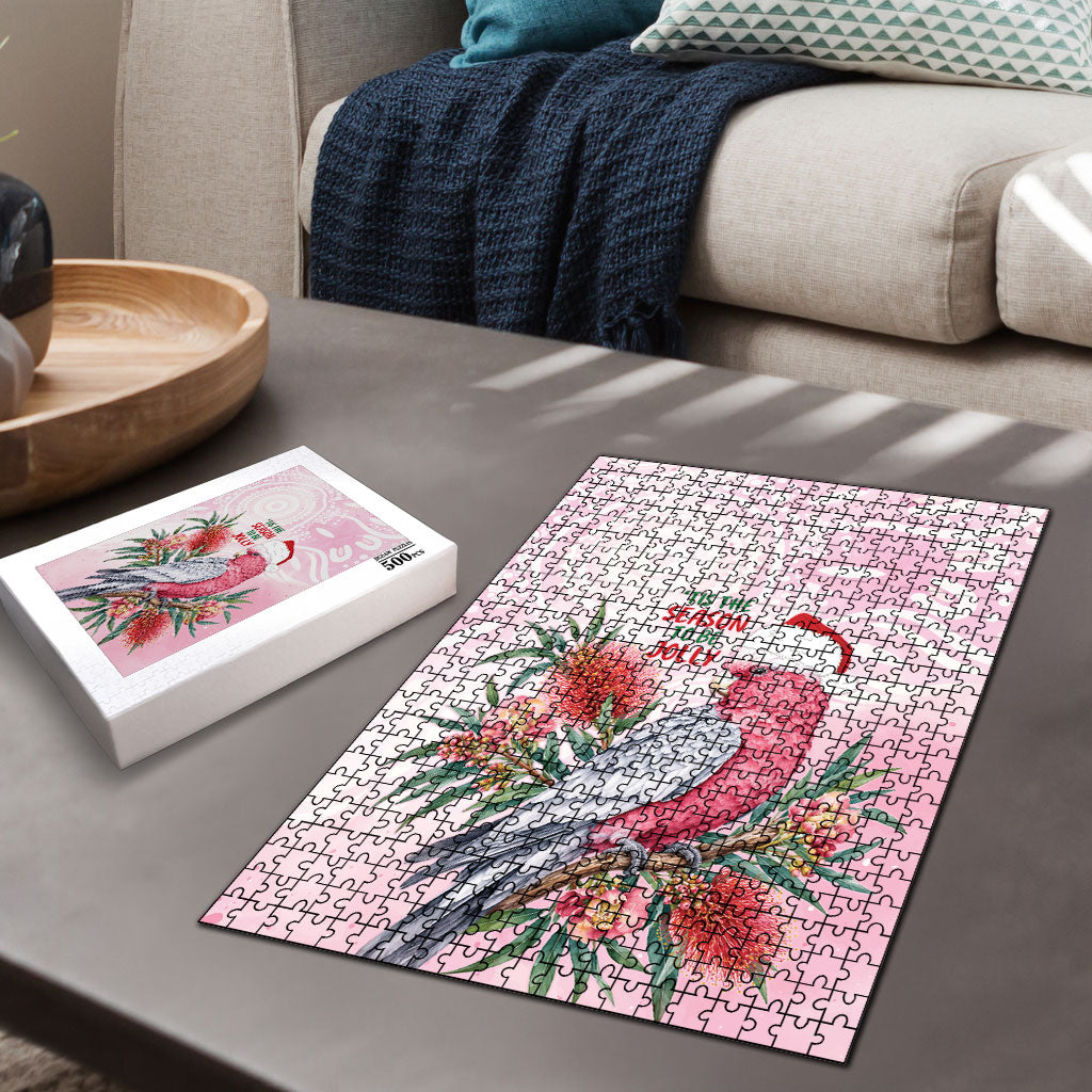 Pink Galah Christmas Australia Puzzle Watercolor Painting Aboriginal Art