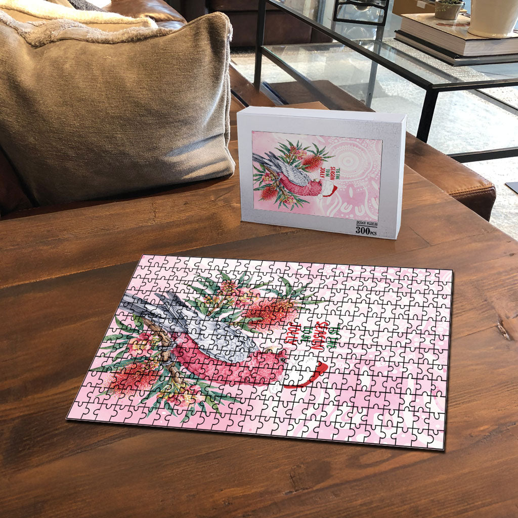 Pink Galah Christmas Australia Puzzle Watercolor Painting Aboriginal Art