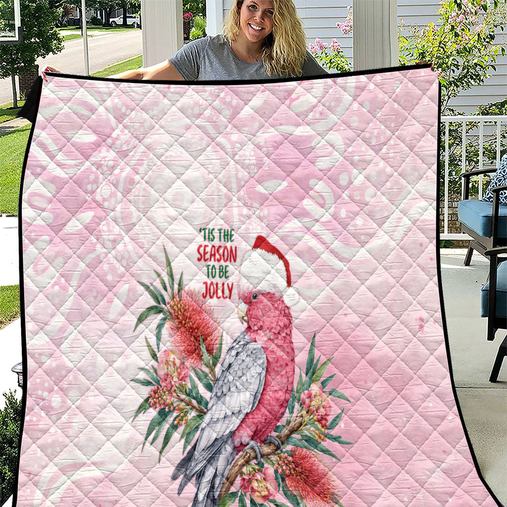 Pink Galah Christmas Australia Quilt Watercolor Painting Aboriginal Art